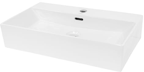 ECD Germany Waschbecken Waschtisch - 605x365x130 mm - aus Keramik - Eckig - Weiß - Aufsatzbecken Aufsatzwaschbecken Waschschale Handwaschbecken Aufsatzwaschtisch Spülbecken Wasserfall Waschschüssel