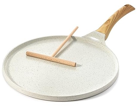 SENSARTE Weiß Keramik Crepe Pfanne 26cm Antihaftpfanne Omlettpfanne Pfannkuchen Flache Pfanne mit Schweizer Granit Antihaftversiegelung, Bakelitegriff, Induktions Kompatibel