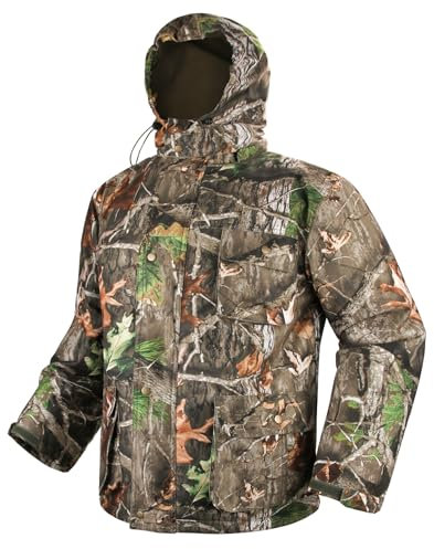 VicBre Herren Tarnung Jagdjacke Softshelljacken mit abnehmbarer Kapuze, Warm Winddicht Mantel Wanderjacke Skijacke 3XL