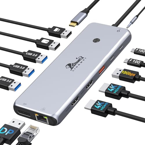 USB C Docking Station 3 Monitore 13 in 1 Dockingstation Laptop Dual Monitor | USB-C Hub Triple Display mit 2x HDMI, DP, 8x USB Ports(3x 3.0 & 3.1, 2x 2.0), 100W PD, Ethernet, Audio/Mic für Dell, HP