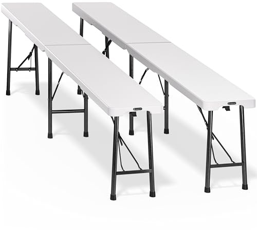 CASARIA Bierbank 2er Set klappbar 180 cm, Kunststoff, 8 Personen, Weiß | HDPE-Sitzfläche, Tragegriff, 200 kg je Bank, Klappmaß 90 x 25 x 9 cm – ideal für Garten, Camping, Party und Festzelt