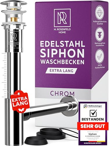 M. ROSENFELD HOME Design Siphon Waschbecken – Universeller Röhrensiphon 1 1/4 für Waschtisch, Geruchsverschluss & Abflussrohr, inkl. Dichtungen und Rosette