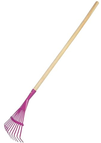 Kinder Gartenrechen Metall mit Holzstiel, Kinder Garten Spielzeug Laub Rechen Fächerbesen Purple (Lila)