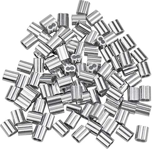 100 Stücke Aluminiumhülsen Alu Klemme, Aluminium Pressklemmen, Alu-Crimpschlaufe Würgeklemmen mit Doppelhülsen, Drahtseilklemmen Seilklemme für Stahlseil/Drahtseil Kabel, Silberton (2mm/0,079inch)