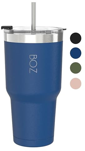 BOZ Trinkbecher mit Deckel und Strohhalm - Kaffeebecher To Go 900 ml – Becher mit Strohhalm – Auslaufsicher & Spülmaschinenfest – Isolierbecher 4h heiß & 8h kalt – Trinkbecher Blau