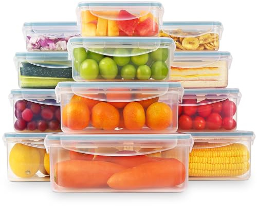 YASHE Frischhaltedose mit Deckel, 12 Teiliges Plastik Vorratsdosen Set, BPA Frei, 100% Auslaufsicher, Ineinander stapelbar, Transparent