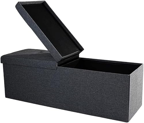 Zedelmaier Sitzbank mit Stauraum, Sitzhocker Faltbar Sitztruhe belastbar bis 300 kg, Deckel klappbar, klappbare Sitztruhe für Wohnzimmer, Flur, Schlafzimmer, 114x38x38 cm, Dunkelgrau