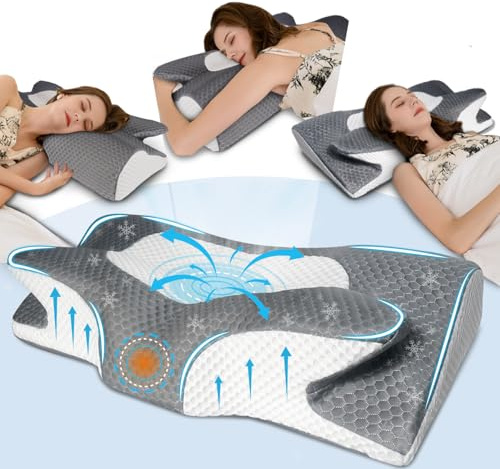 IDEA Nackenkissen, Ergonomisches Kopfkissen Nackenschmerzen, Memory Foam Kissen für Seiten Rücken & Bauchschläfer -Schlafkissen für Linderung für Nacken & Schlaf- Orthopädische Kissen Testsieger