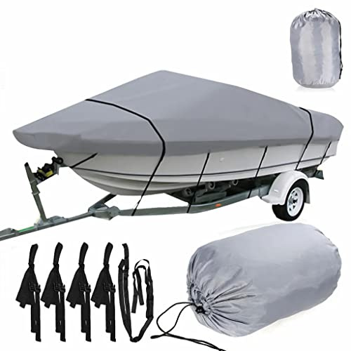 Bootspersenning Bootsabdeckung Persenning Schlauchboot Bootsplane, 420D Oxford Gewebe Bootspersenning Abdeckung Persenning Anti-UV Bootsplane, für V-Rumpf, Ruderboot, Angelboot,Llight Gray (17-19FT-V)