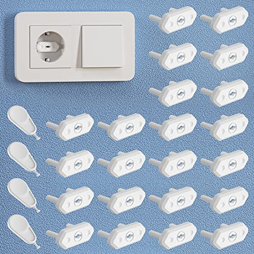 SAFELON 22 + 4 Stück Italienische und Europäische Steckdosenabdeckungen, Baby elektrische Sicherheitsstecker Steckdosenabdeckungen für kindersicher (22 + 4 Stück, Weiß)