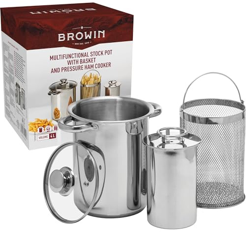 BROWIN® Rostfreier Set Schinkenkocher 313515 + Spargeltopf | Schinkernpresse und Pastatopf mit Siebeinsatz | Schinkenform für gesundes hausgemachtes Fleisch | 1,5kg |
