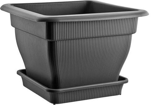 BURI XXL Pflanzkübel 60x60cm Blumentopf groß | Pflanztopf mit Wasserspeicher und Untersetzer | 70 Liter Blumenkübel Außen & Innen in Anthrazit | UV-stabil, frostsicher, extrem robust
