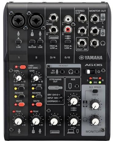 Yamaha AG06MK2 6-Kanal-Live-Streaming Mischpult mit USB-Audio-Interface – Für Windows, Mac, iOS und Android – In Schwarz