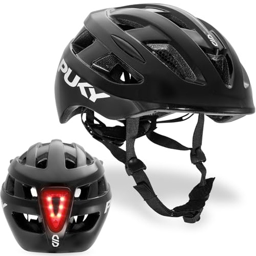 PUKY Helmet M Schwarz | Optimal für Kopfumfang 54-58 cm | Leicht & Belüftet | Robuster Polycarbonat & EPS-Schaum Schutz | Licht-Modul & 360° Sichtbarkeit | Stylisches Design & Farboptionen