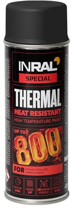 INRAL Hitzebeständiger Lack Schwarz –Auspufflack Schwarz Matt für Metalloberflächen - Langlebige, Hitzebeständige Farbe – 400 ml Schnell Trocknender Ofenlack Schwarz Matt für Heimwerker
