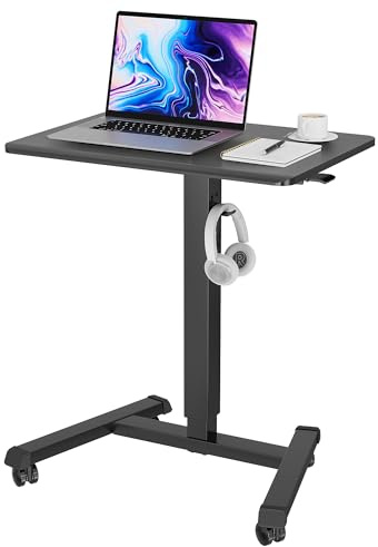 BONTEC 65×45cm Stehpult Höhenverstellbarer Schreibtisch/Mobiler Stehtisch mit 4 Rollen, Steh-Sitz Schreibtisch mit Rädern, Überbett-Tisch für Wohnzimmer, Max 15KG,Schwarz