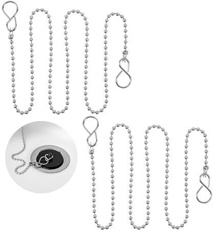 Stöpsel Kette, 2 Pack, 60 cm Kugelkette, mit 25 mm S-Haken, aus SS304 Edelstahl, Rost-frei, Stopfen Kugel Kette, Spülbecken Gummistöpsel Ersatz Kettchen Set mit Ring, für Spüle, Badewanne, Waschtisch