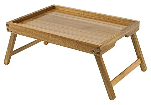 VaeFae Akazie Bett Tisch Tablett, Holz Frühstückstablett mit Klappbeinen, Betttablett für Essen und Laptop, Esstabletts für Schlafzimmer