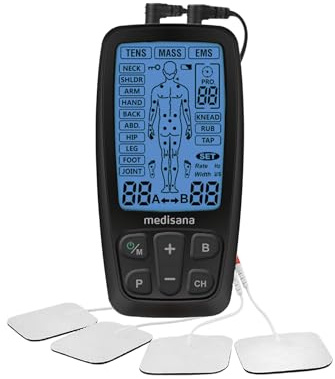 medisana TT 205 TENS und EMS Gerät, Elektrostimulationsgerät zur Schmerztherapie mit 4 Elektrodenpads, Reizstromgerät mit Elektroden zur Muskelentspannung, Trainingsgerät zum Muskelaufbau