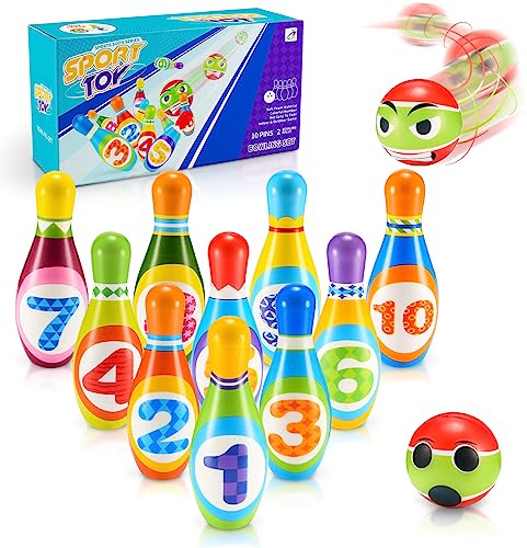 Adeokay 12 Stück Bowling Set, Dosenwerfen Spielzeug ab 2 3 4 5 6 Jahre Kinderspielzeug Kinderspiele Lernspiele Geschenk Montessori Junge Mädchen Outdoor Spiele für Kinder