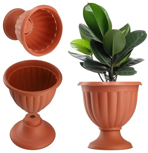 KADAX Blumentopf, Blumenschale aus Kunststoff, runder Pflanzpokal, leichte Amphore in Terrakottafarbe, Pflanzgefäß für Außen, Garten, Terrasse (40.5cm, Terracotta)