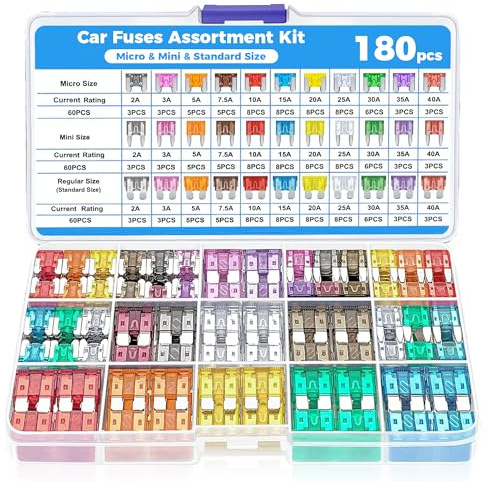 Flaconi 180PCS Autosicherungen,Feinsicherung Sortiment,Flachsicherungen,Autosicherungen Set Gemischt,Flachsicherungen Kfz,Auto Sicherungen Set,für PKW/Wohnmobil/Motorrad,Kfz Sicherung,Sicherungen Kfz