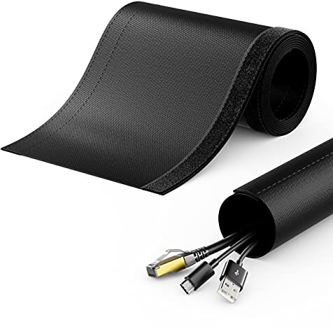 deleyCON 3,0m Kabelschlauch mit Klettverschluss 40mm Ø Nylon - Schwarz | Kabelmanagement, Kabelkanal, Kabelschutz, robuster Kabelmantel, für Haushalt, Büro und Schreibtisch