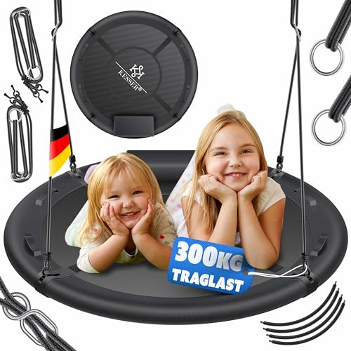 KESSER® Nestschaukel Tellerschaukel Hängeschaukel Rundschaukel Ø 100cm Schaukel bis 300kg belastbar mit Kissen & 4 Griffen verstellbar Kinderschaukel Indoor & Outdoor für Kinder & Erwachsene Anthrazit