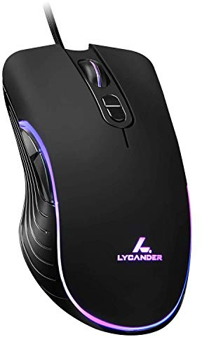 LYCANDER LMC380 Gaming-Maus, kabelgebunden, Optische USB-Mäuse mit Einstellbarer Dpi, bis zu 6400, 7 Tasten, LED, 1, 5 m Kabel