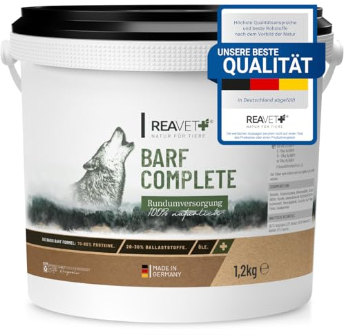 ReaVET Barf Complete Hund Pulver 1,2kg - Barfen für Hunde, Barf Zusatz Komplett, Mineralien & Vitamine, Barf Hund