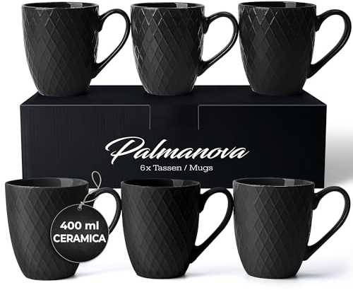 MIAMIO – 6 x 400 ml – Kaffeetassen Set/Becher – Moderne Keramik Tasse Matt – Kaffeetasse groß – Palmanova Kollektion (Schwarz)
