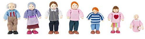 KidKraft 7-köpfige Puppenfamilien aus Holz, Mini Puppe, Zubehör für Puppenhaus, Spielzeug für Kinder ab 3 Jahre, 65202