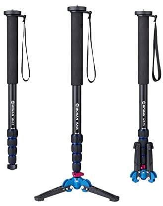 Moman Einbeinstativ Kamera Stativ Einbein Reisestativ mit Standspinne, DSLR Monopod Wanderstock, 0,64kg mit Stativfuß, Leicht Tragbar Aluminium Bergstock, max. 165cm, 360 Grad drehbar 5-10kg Nutzlast