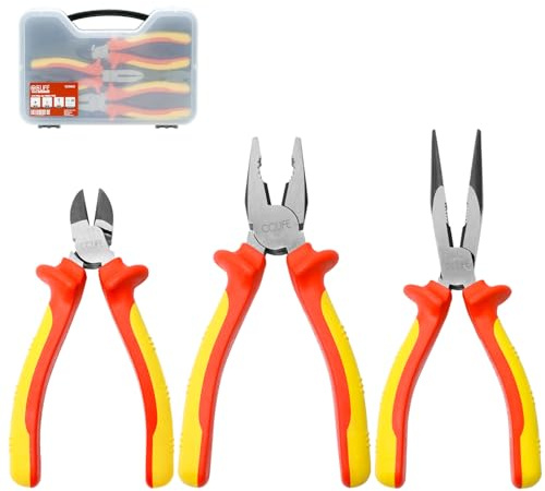 CCLIFE VDE Zangenset 1000V 3-tlg. Universal Kombizange 170mm + Flachrundzange 170mm + Seitenschneider 160mm Zangen Set Elektro für Haushalt, Werkstatt Werkzeug Electric Tool