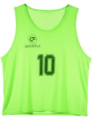 QUICKFLX Trainingswesten Set – 10er Fußball Leibchen mit Nummern (1-10) für Kinder & Erwachsene – Atmungsaktive Trikots inkl. Schiedsrichterkarte für Teamübungen