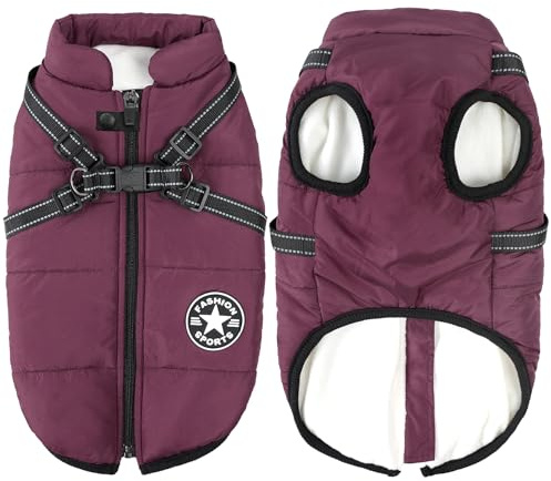 Aiboria Hundejacken für den Hundemantel Winter Winddicht Wasserdicht Skifahren Hundeweste Fleece Warme Hunde Jacke Mit Brustgurt Gurt Violett L