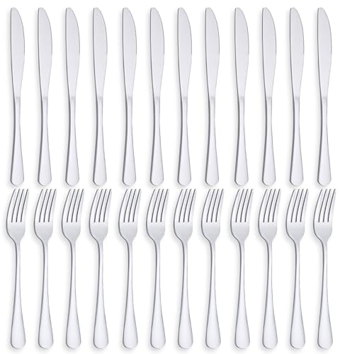PionStar 24 Stück Messer und Gabelsets, Besteck Set 12 Personen, Gabeln 12 Stück/Tafelmesser 12 Stück, Spülmaschinenfest, Hochglanzpoliert, Besteck Set mit Messer und Gabel