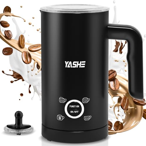YASHE 4-IN-1 Edelstahl Milchaufschäumer, 10oz/300ml Milchschäumer für Perfekte Lattes, Cappuccinos, Macchiato & Heiße Schokolade, Schnell & Einfach zu Reinigen, mit Dichtem Samtigem Schaum