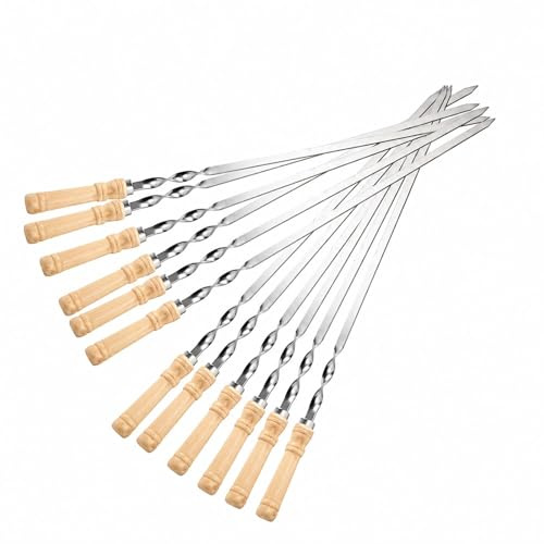 IMEEA 55cm Grillspieße Adana Spieße Wiederverwendbar Edelstahl Barbecue Grillspieße Spieße Schaschlikspieße mit Holzgriff(6 Stück）