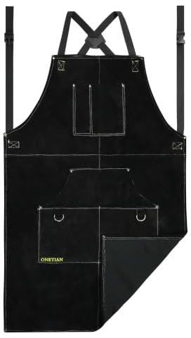 ONETIAN Tablier de soudure en cuir avec doublure douce – résistant à la chaleur, ignifuge, tablier de protection robuste avec plusieurs poches