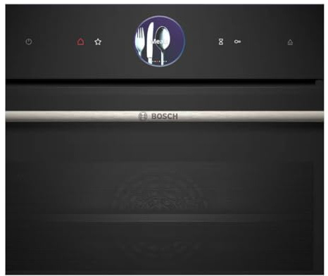 Bosch CSG7361B1, Smarter Serie 8 Einbau-Kompaktdampfbackofen, 60 x 45 cm, 1 L Wassertank, Schwarz, Made in Germany, Selbstreinigung, Air Fry, Farb-Display, 4D Heißluft, Bosch Assist, Pizzastufe