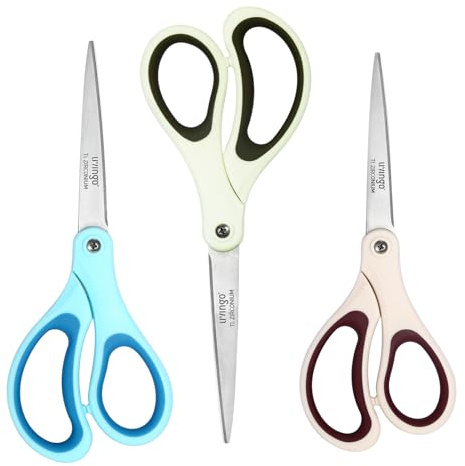 LIVINGO Scheren-Set, scharfe Klingen zum Schneiden von Papier und Stoff, für Büro, Schule, Zuhause, Schreibwaren, Nähen, Basteln, Schneidern, mit Titanbeschichtung und weichen Gummigriffen für Komfort