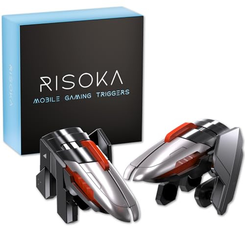 RISOKA® 2x Mobile Gaming Trigger - Mit 4 Buttons - Geeignet für PUBG Mobile & COD Mobile - Geeignet für iPhone & Android - Handy Smartphone Controller - Handycontroller Gadgets