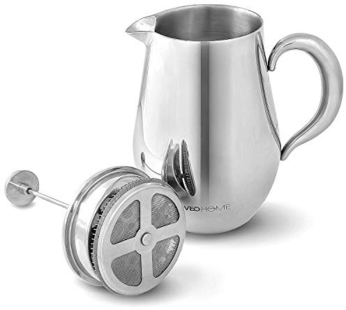 VeoHome French Press Kaffeebereiter Kaffeekanne unzerbrechlich und hält Ihren kaffee dank der Doppelhülle lange warm (1 Liter)