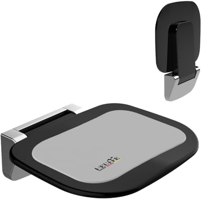 Heuffe Ultradünner Ergonomischer Klapp-Duschsitz Wandmontage - 180kg Schwerlast, Anti-Rutsch Bade-Hocker für Senioren & Behinderte, Schwarz