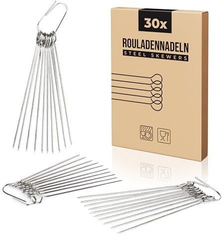 Van Henry Edelstahl Rouladennadeln Rouladenspieße 11 cm - Fleischnadel für Rinderouladen, Kohlrouladen, Schaschlickspieße oder Cocktails - 30er Pack