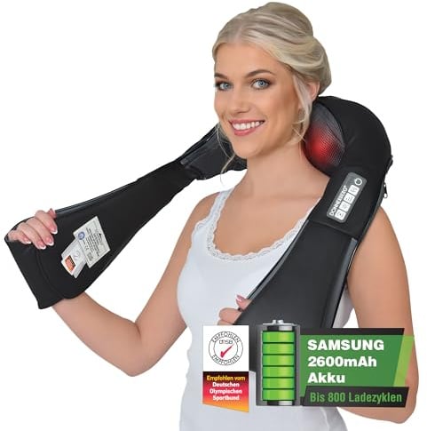 DONNERBERG® Akku Nackenmassagegerät Kabellos - Shiatsu - TÜV Geprüft | Nackenmassagegerät mit Wärme, Infrarot & Vibration bei Nackenschmerzen für Nacken, Schulter & Rücken - 110 Min Akkulaufzeit