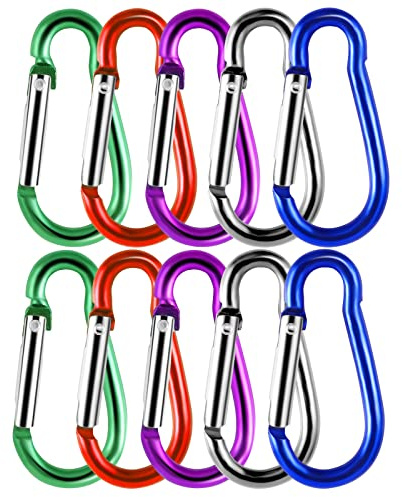 10 Stück Karabiner, Karabiner Bunt Karabinerhaken Aluminium Schnapphaken für Camping Reisen Wandern Rucksack Gürtel(3,5 x 40mm, 5 Farben)