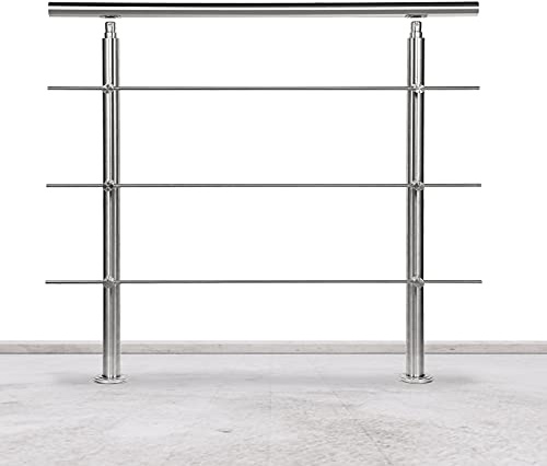 Lospitch Edelstahl-Handlauf Geländer für Balkon Brüstung Treppen mit/ohne Querstreben (100cm, 3 Querstreben)