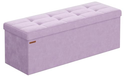 SONGMICS Sitzhocker mit Stauraum, klappbare Sitzbank, 38 x 110 x 38 cm Fußbank, Aufbewahrungsbox, bis 300 kg belastbar, für Wohnzimmer Schlafzimmer Flur, lavendellila LSF277P01